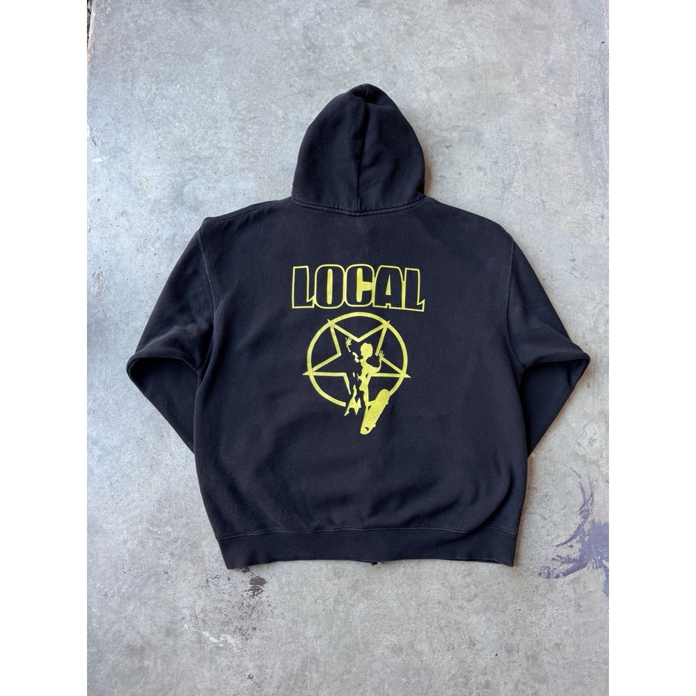 VTG 90s Skateboarding Skater Local Triangle Art Zip Up Hoodie Black Jacket XL